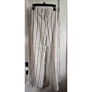 Nic + Zoe work pants‎ Linen Blend Striped Women w/pockets Sz 4 wide leg